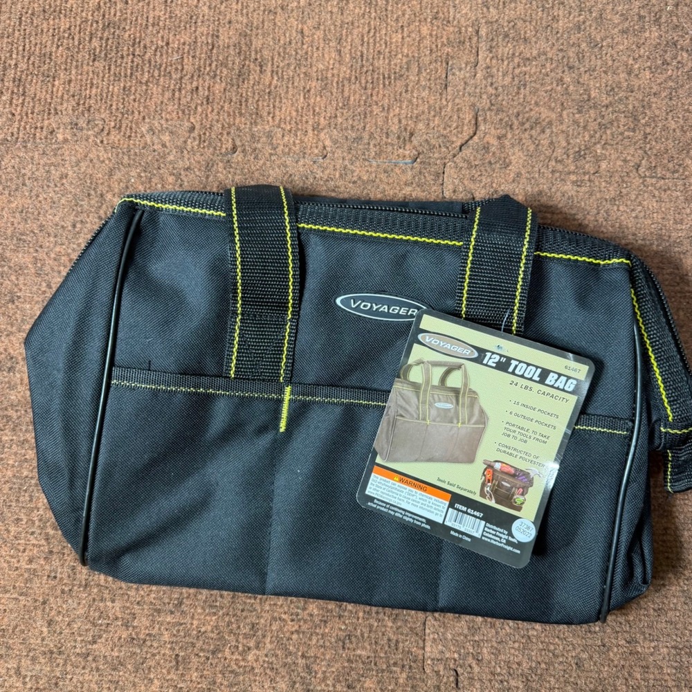 Voyager 12 Inch Tool Bag Black Yellow 21 Pockets Durable Polyester 61467